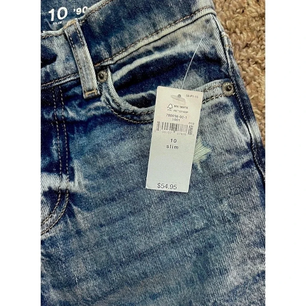 NWT Gap Kids 90s Straight Jeans 10 Slim Medium Destroy Organic Cotton Washwell